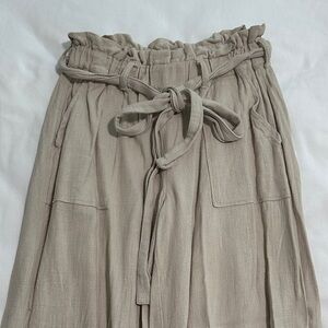 Tie-Waist Linen Blend Midi Skirt in Taupe